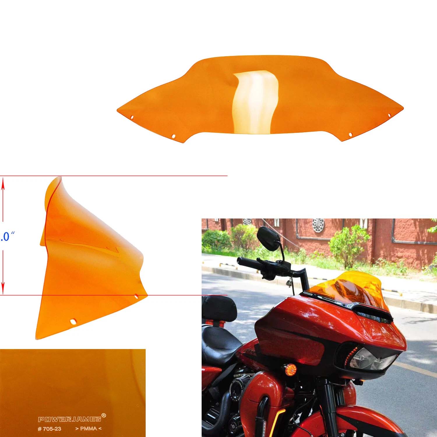 Orange 7.0" Fairing Windshield Windscreen for Harley Touring Road Glide FLTRX 2015-2023