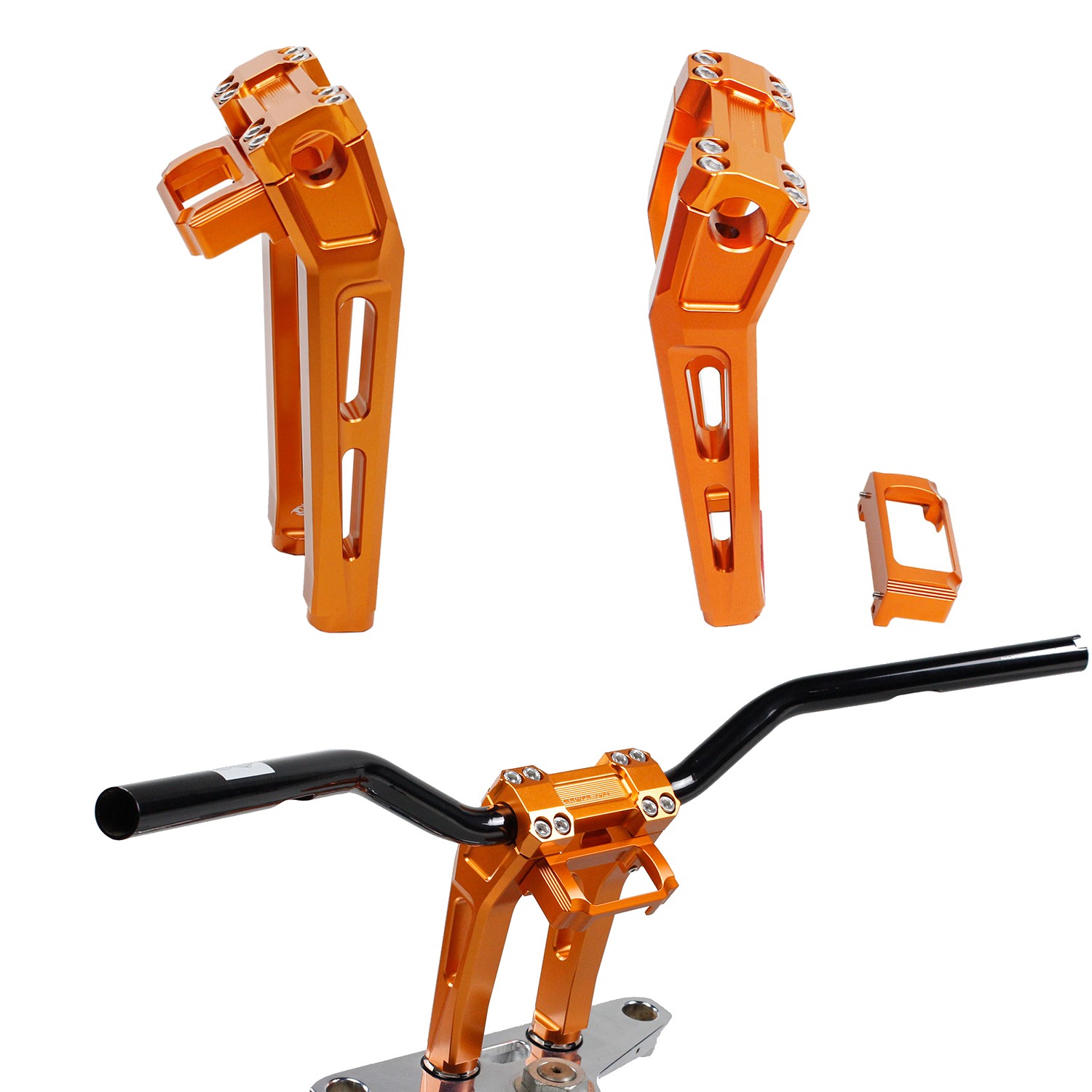 Orange 10" Tall Pullback Handlebar Risers Kit for Harley Softail Dyna Road King