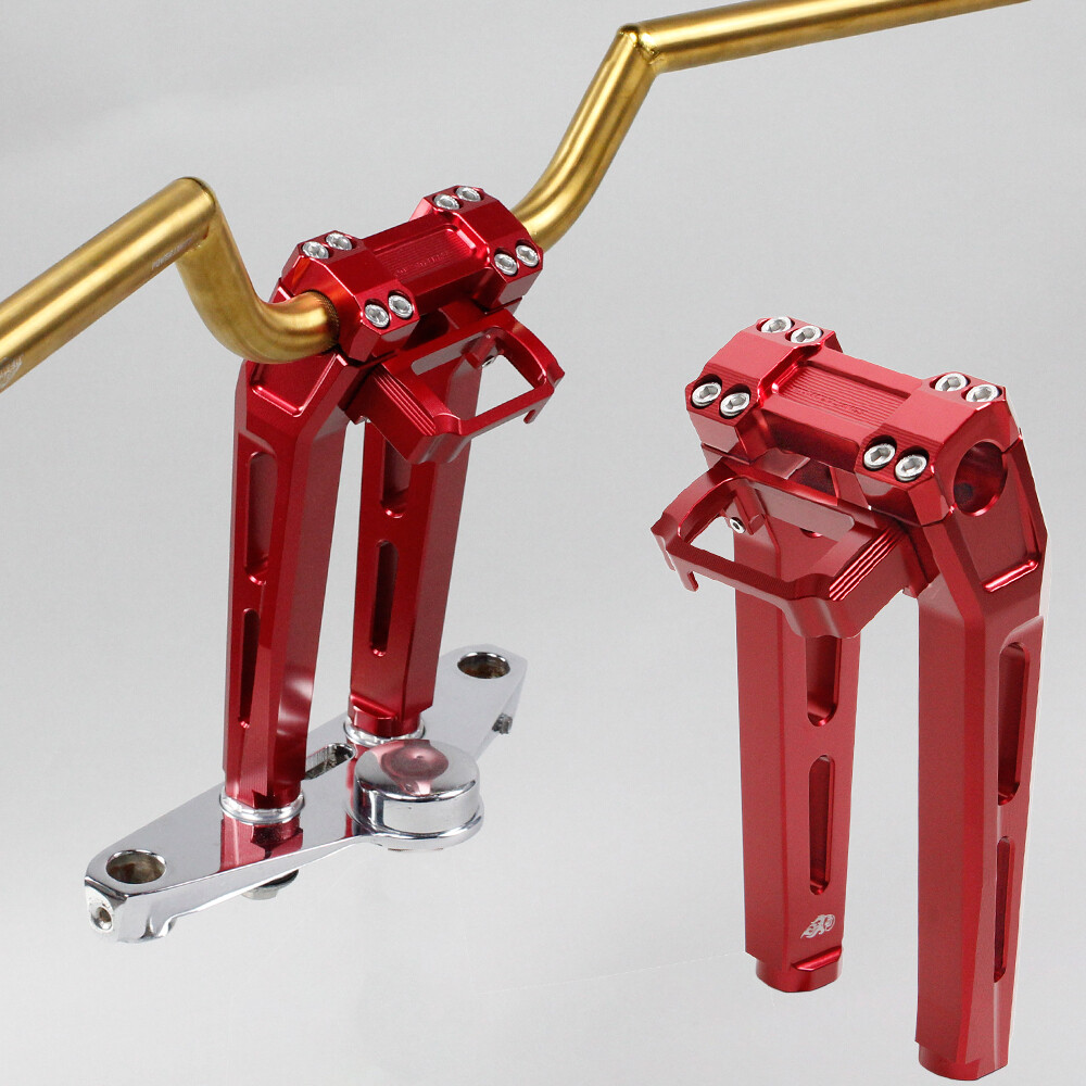 Red 10" Tall Pullback Handlebar Risers Kit for Harley Softail Dyna Road King - Image 2