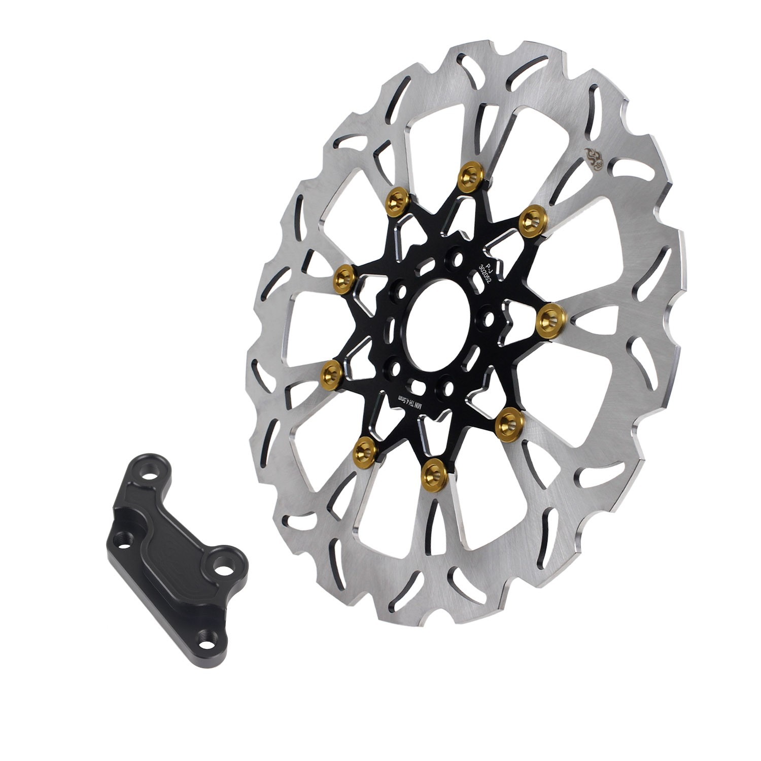 Black 14" Big Front Brake Rotor w/Caliper Bracket for Harley 00-17 Dyna 00-14 Softail