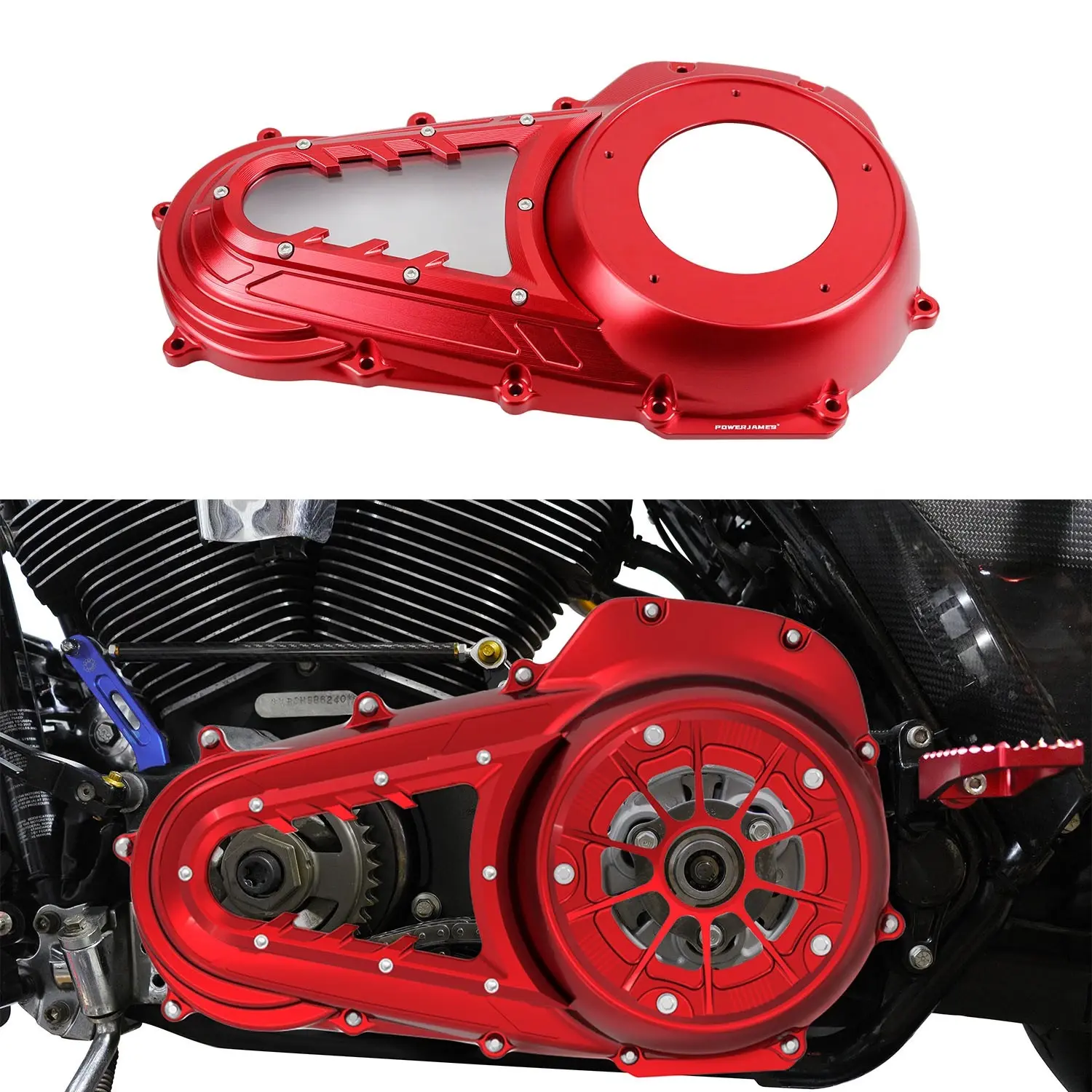 Red Visible Outer Primary Cover for Harley 2017-25 Touring FLTRX FLHX FLHT FLHR