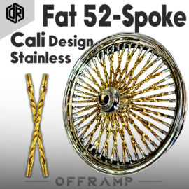 Fat 52 Stainless-Spoke Cali Design Chrome&Gold Wheel for Harley Touring/Softail