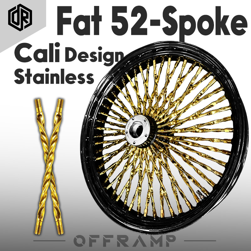 Fat 52 Stainless-Spoke Cali Design Black&Gold Wheel for Harley Touring/Softail