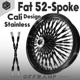Fat 52 Stainless-Spoke Cali Design Black Wheel with Chrome-Plated Spoke Nipples for Harley Touring/Softail