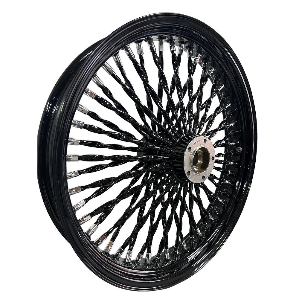 Fat 52 Stainless-Spoke Cali Design Black Wheel with Chrome-Plated Spoke Nipples for Harley Touring/Softail - Image 4