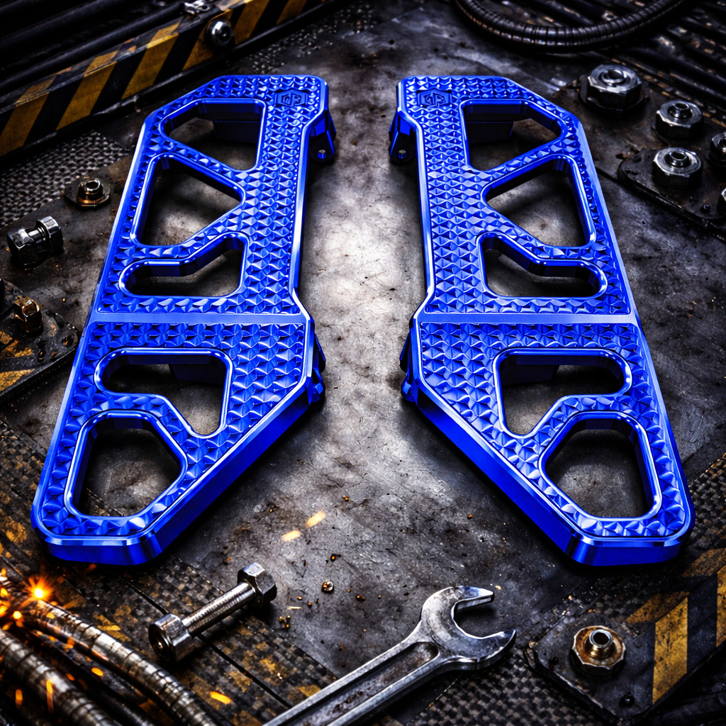 OFFRAMP STRIKE DECK™ Rider Footboards – CNC-Machined Blue Finish for Harley Touring & Softail Models - Image 7