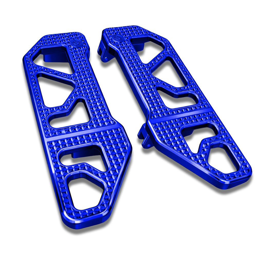 OFFRAMP STRIKE DECK™ Rider Footboards – CNC-Machined Blue Finish for Harley Touring & Softail Models - Image 2