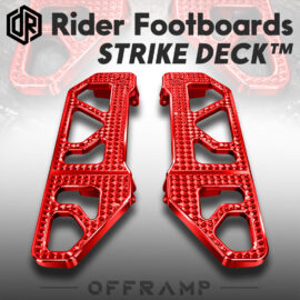 OFFRAMP STRIKE DECK™ Rider Footboards – CNC-Machined Red Finish for Harley Touring & Softail Models