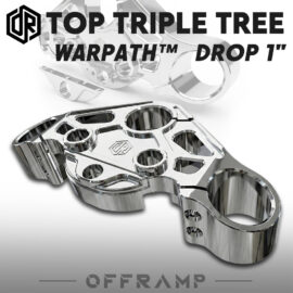 OFFRAMP WARPATH™ Touring Top Triple Tree – 1″ Drop CNC Billet Chrome Finish for Harley Road Glide 2015–2023