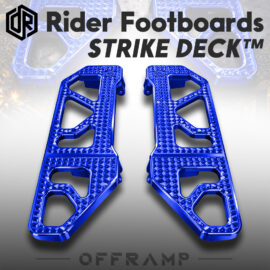 OFFRAMP STRIKE DECK™ Rider Footboards – CNC-Machined Blue Finish for Harley Touring & Softail Models