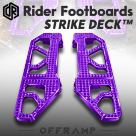 OFFRAMP STRIKE DECK™ Rider Footboards – CNC-Machined Purple Finish for Harley Touring & Softail Models
