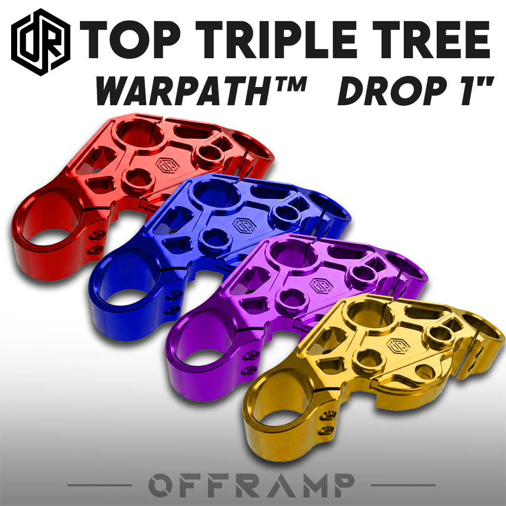 OFFRAMP WARPATH™ Touring Top Triple Tree – 1" Drop CNC Billet Anodizing Finish for Harley Road Glide 2015–2023