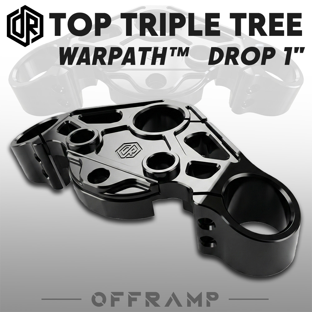 OFFRAMP WARPATH™ Touring Top Triple Tree – 1" Drop CNC Billet Black Finish for Harley Road Glide 2015–2023