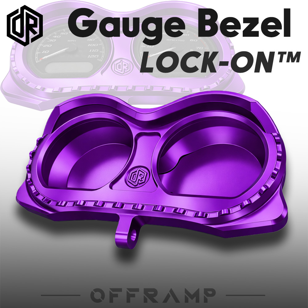 OFFRAMP LOCK-ON™ Gauge Bezel – CNC Machined Purple Anodized Finish for Harley Road Glide Touring